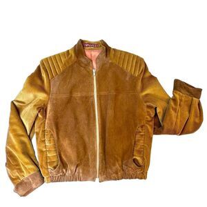 GALVEZ Vintage Copper Brown Suede & Corduroy Zip Front Jacket Size 13/14